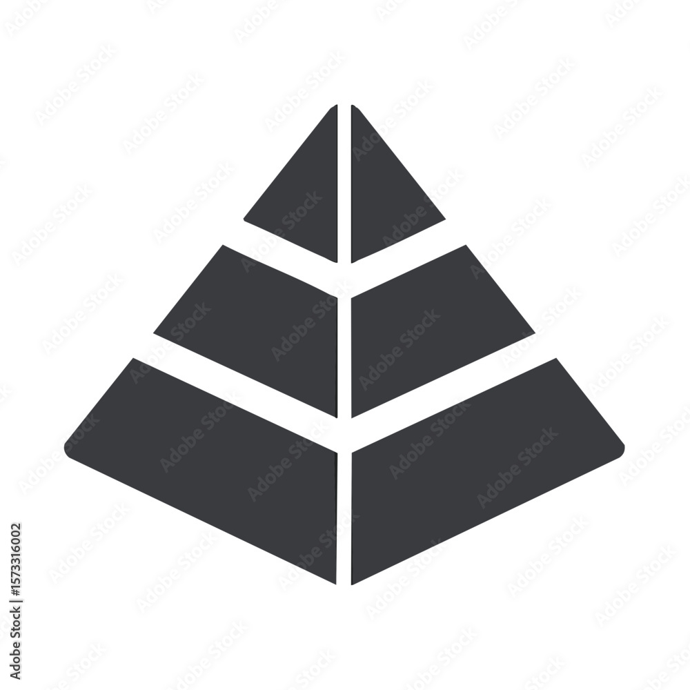 Poster geometric pyramid shape with three separated layers and sliced appearance black illustration for bra