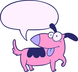 cartoon happy dog with speech bubble in bright neon color