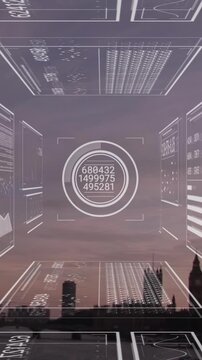 Animation of data processing over london cityscape