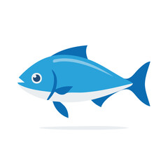 Obraz premium Cartoon Blue Fish, side view, isolated, swimming, minimalist, cute ocean animal illustration with fins and tail