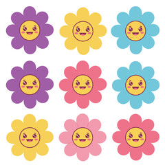 Cute Flower Vector Illustration Set Transparent