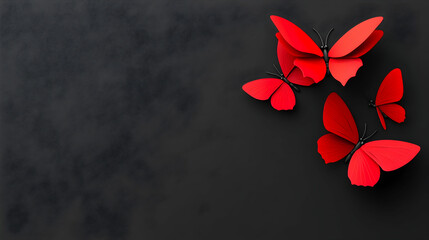Beautiful 3D Cartoon Butterflies in Gold, Burgundy, and Black on a Dark Background for Phone Wallpaper


