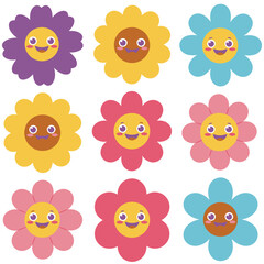 Cute Flower Vector Illustration Set Transparent