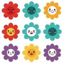 Cute Flower Vector Illustration Set Transparent