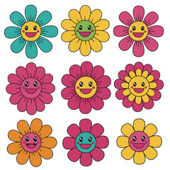 Cute Flower Vector Illustration Set Transparent