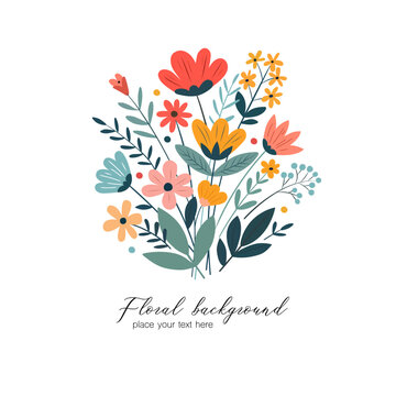 Retro-style bouquet of flowers. Vector illustration.