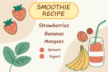 Healthy smoothie recipe with fresh fruit illustrations and labels