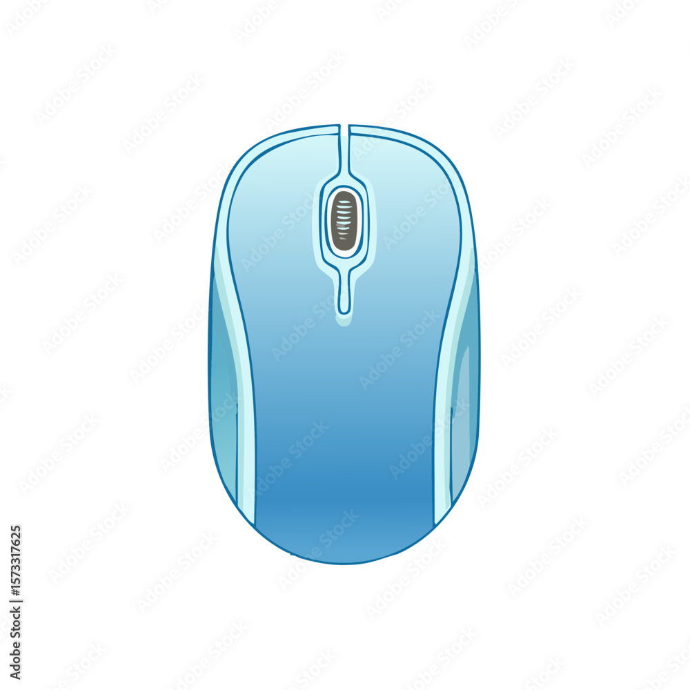 Poster a single blue computer mouse with a scroll wheel, presented on a white background.
