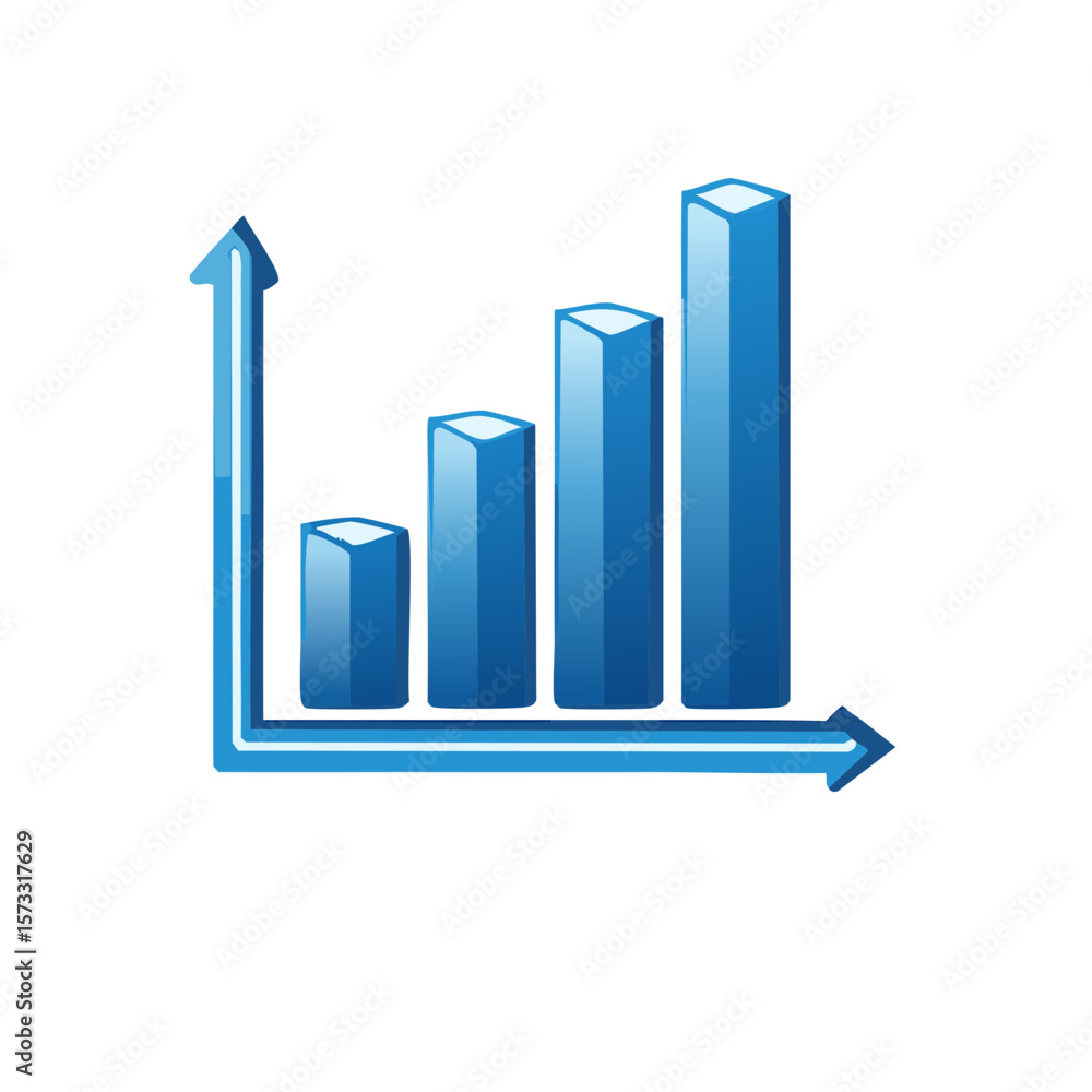 Aufkleber blue bar graph with arrow axis illustrating growth and progress in statistics