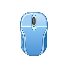 Cartoon Blue Computer Mouse with Scroll Wheel for Desktop or Laptop