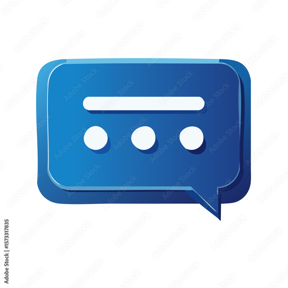 Poster blue speech bubble with ellipsis, white dots and lines, representing communication and messaging