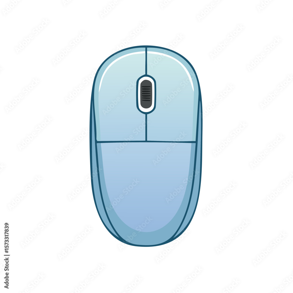 Poster illustration of a simple light blue computer mouse with scroll wheel for interface interaction