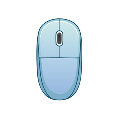 Illustration of a simple light blue computer mouse with scroll wheel for interface interaction