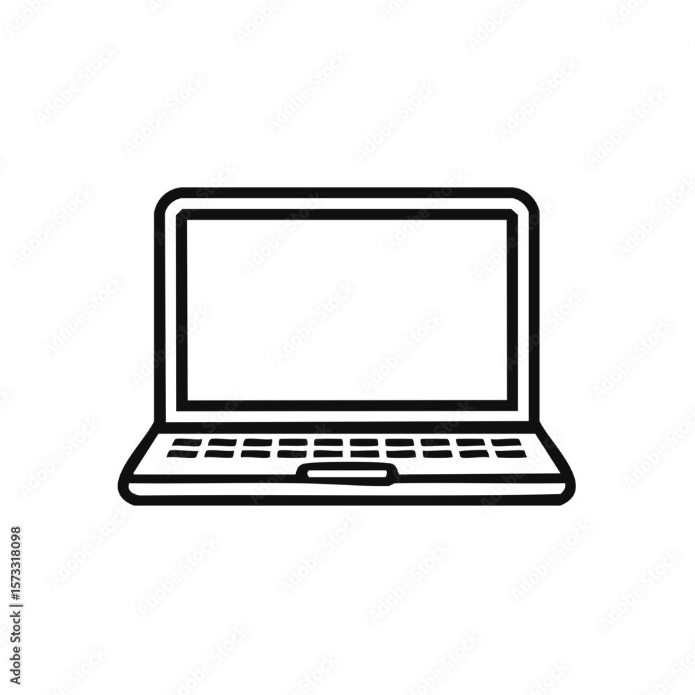 Fototapete open laptop computer outline drawing shows screen and keyboard keys