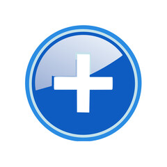 Obraz premium Blue Circle Plus Sign Icon Adds Addition Medical Symbol Glossy Button Additions