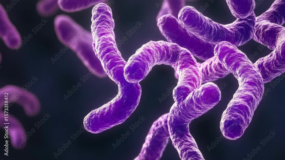 Aufkleber a view through a microscope of purple stained cellular structures, possibly indicating some form of 