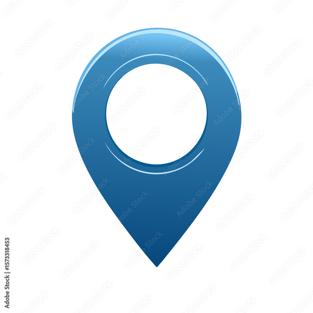 Poster glossy blue map pointer indicating location or direction isolated on white navigational marker