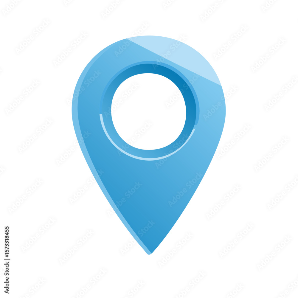 Poster blue location pin pointing to a destination for maps and navigation on a white background