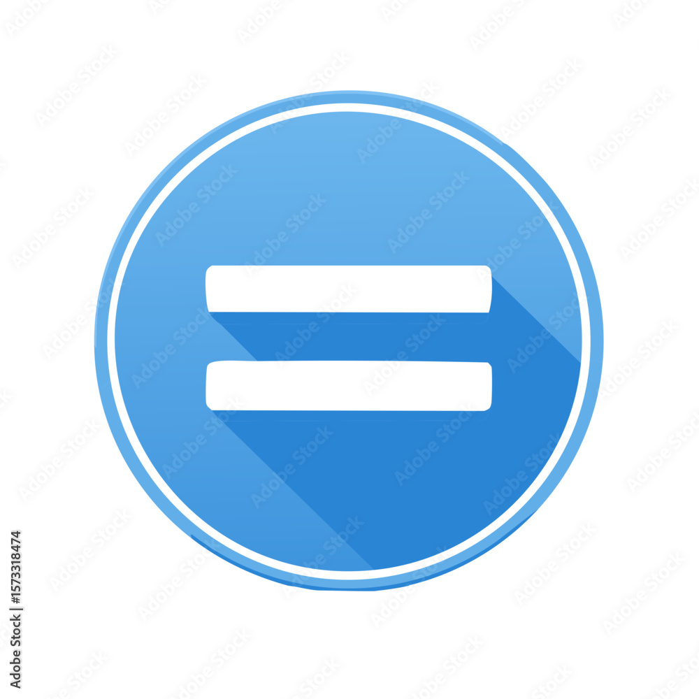Poster blue circle with equal sign symbol with shadow design element for equations and math