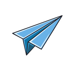 Fototapeta premium Paper airplane made with bright blue colored paper flying upward toward unseen destinations