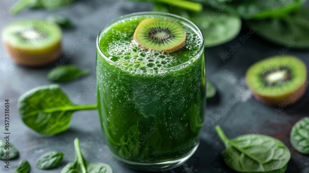 Aufkleber a colorful and nutritious mix of spinach cucumber and kiwi in a bright green juice.