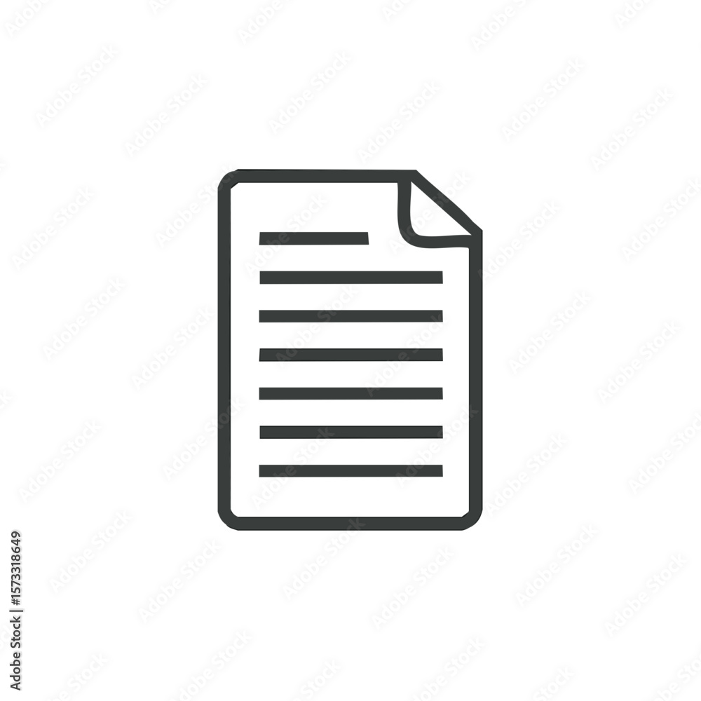 Poster document outline icon of a paper with text lines and curled edge illustration for business or design