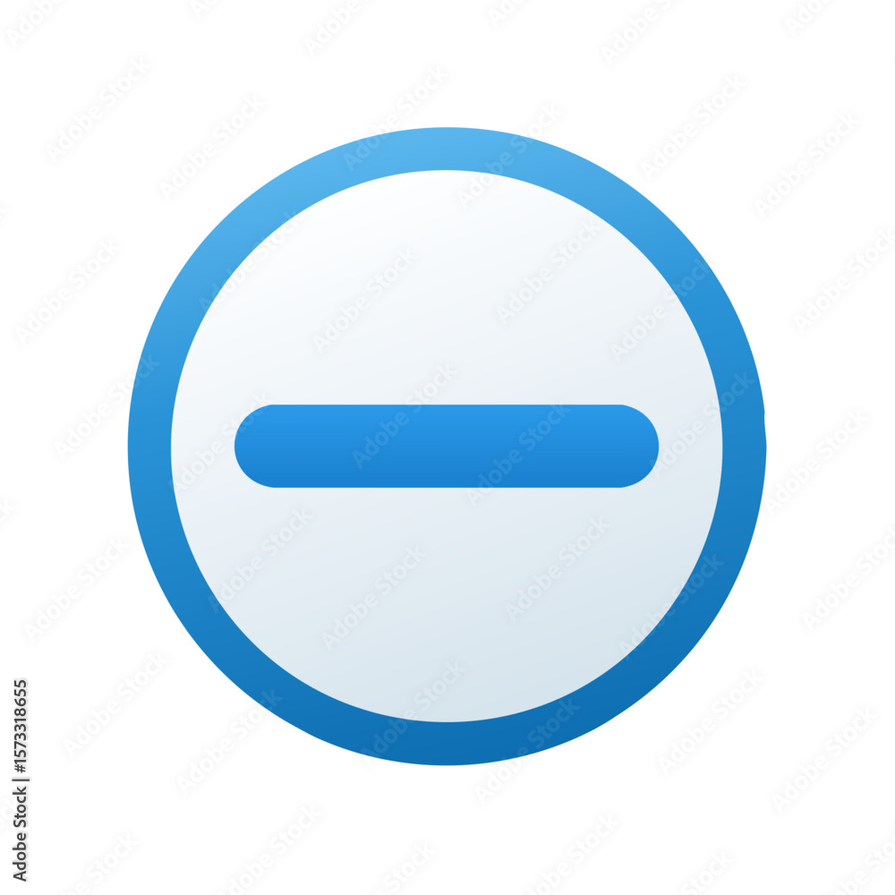 Poster blue circle with horizontal minus symbol for subtraction and removing elements