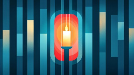 A vibrant abstract artwork featuring a glowing candle surrounded by colorful vertical lines, evoking warmth and light.