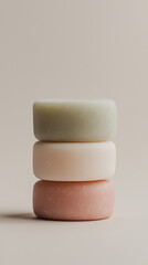 Natural soap bars stacked neatly on a neutral background showcasing soft colors and organic materials for eco-friendly living