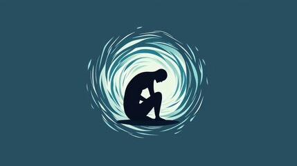 A silhouette of a person sitting in despair, surrounded by swirling colors representing emotion and mental struggle.