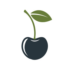 Simple Cherry Fruit Illustration with Stem and Leaf Fresh Summer Treat Isolated