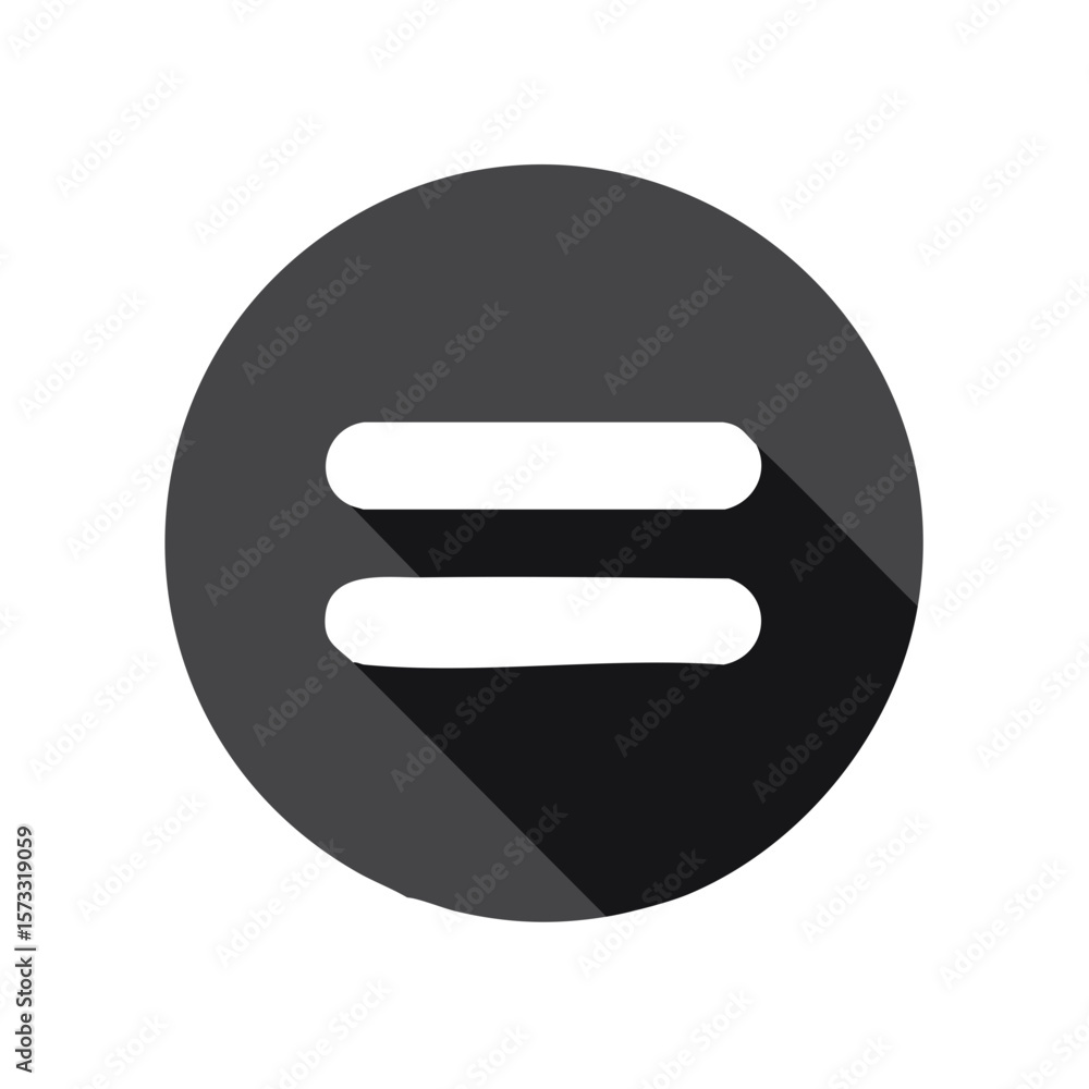 Poster equal sign icon within dark grey circle shape with shadow effect