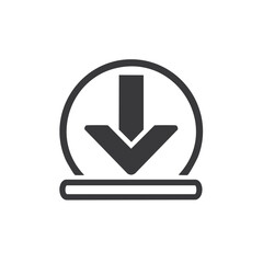 Download icon illustration with arrow pointing downward into a horizontal line in circle