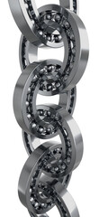 Innovative 3D chain made of metallic ball bearings, symbolizing strength, connection, and mechanical systems. Ideal for engineering and industrial concepts.