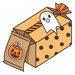Halloween themed box with ghost and pumpkin bag for trick or treat celebration and festive decoration