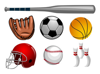 set Sports equipment design stock png vector illustration