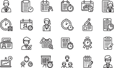 Project Management Icons – Schedule, Planning, Deadline & Teamwork Vector Set