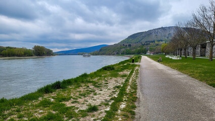 Scenic Riverside Walkway Along the Danube River in Hainburg, Austria