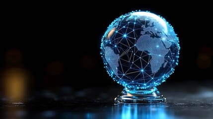Illuminated globe with a network of connections.
