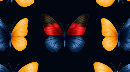 Beautiful 3D Cartoon Butterflies in Gold, Burgundy, and Black on a Dark Background for Phone Wallpaper


