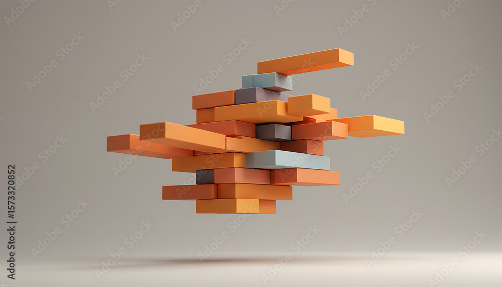 Poster abstract arrangement of colorful rectangular blocks in a precarious balance