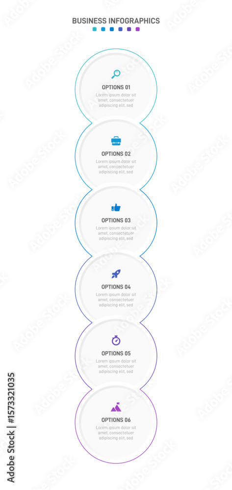 Poster vertical progress bar featuring 6 arrow-shaped elements, symbolizing the six stages of business stra