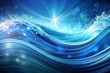 Abstract Blue Wave Background: Serene, Sparkling, and Elegant Design with Glowing Lights and Subtle Snowflake Details.