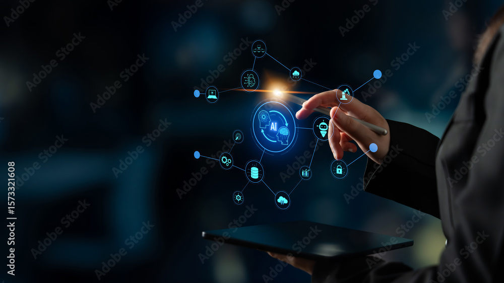 Poster ai collaboration enhances connected intelligence through robotics, data, and cloud. ai collaboration