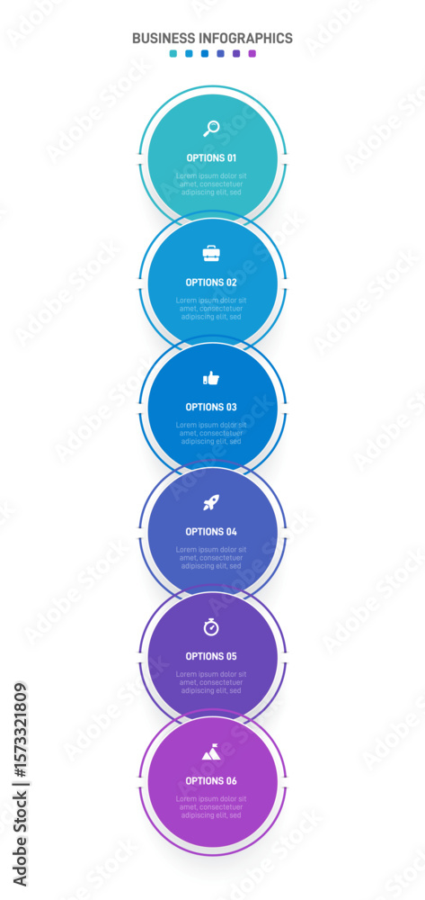 Poster vertical progress bar featuring 6 arrow-shaped elements, symbolizing the six stages of business stra