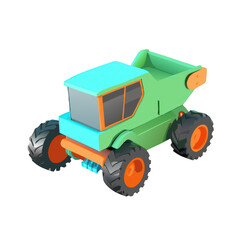 Obraz premium Cartoon green harvester agricultural machine isolated on transparent background