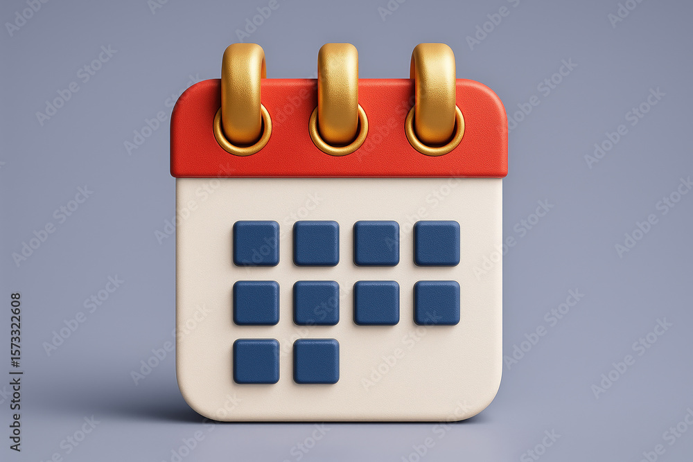 Poster 3d rendered calendar icon with grid pattern on a gray backdrop representing schedule organization fo
