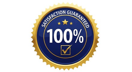 100 percent satisfaction guaranteed emblem golden seal badge blue design illustration