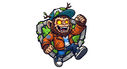 Energetic Cartoon Monkey Illustration Streetwear Style Primate