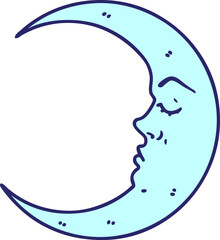 tattoo in traditional style of a crescent moon in bright neon color © lineartestpilot